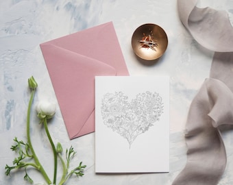 A2 Folded Flower Valentine's Day Heart Letterpress Cards