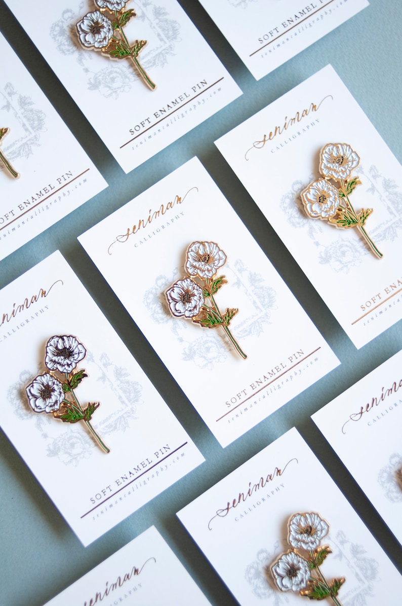 White Anemones Soft Enamel Pin