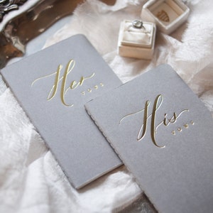 Wedding Vow Books Gold Foil Press on Grey Notebook-set of his and her with no personalization image 5