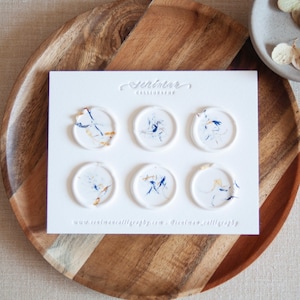 White Wax Stickers with Dried Blue Cornflower and Marigold - Set of 6