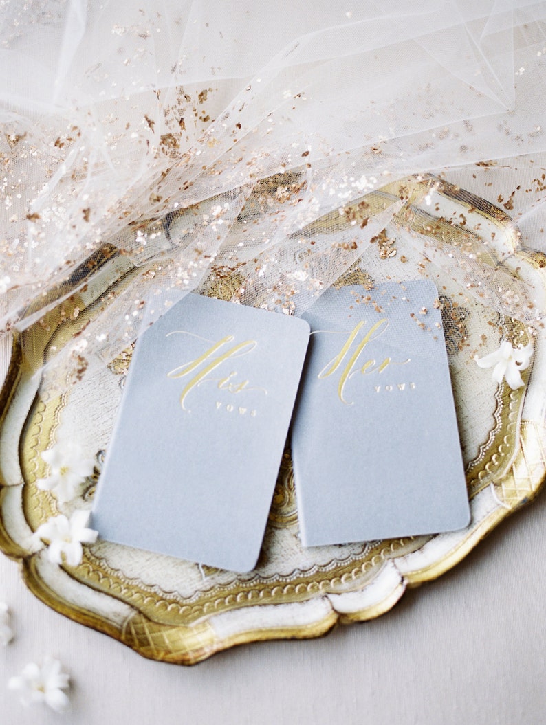 Wedding Vow Books Gold Foil Press on Grey Notebook-set of his and her with no personalization image 7