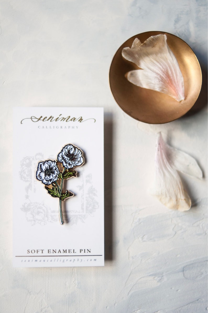 White Anemones Soft Enamel Pin