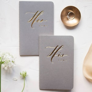 Wedding Vow Books Gold Foil Press on Grey Notebook-set of his and her with no personalization image 2