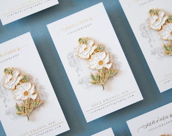 White Matilija Poppy Soft Enamel Pin