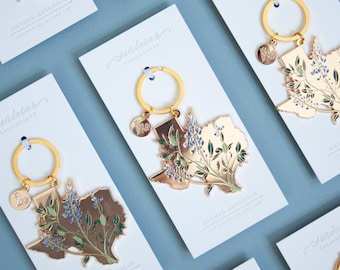 Gold Texas Bluebonnet Soft Enamel Keychain