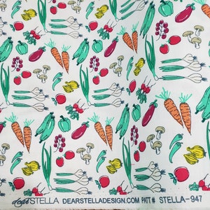 Farm Veggies White Color, Multiple yards, Designed for Dear Stella Sold By the half - Yard