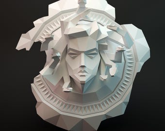 Low-Poly Medusa Gorgon Paper Sculpture