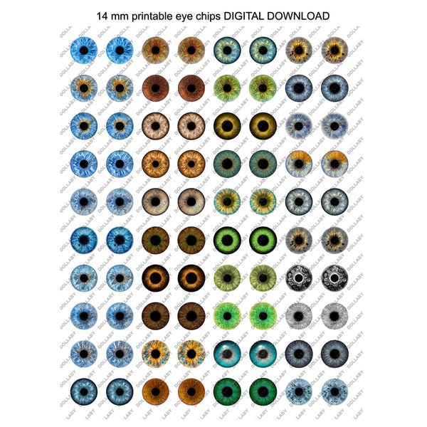 Blythe eye chips, Natural eyes 40 pairs, BJD eye chips 14 mm, DIGITAL DOWNLOAD