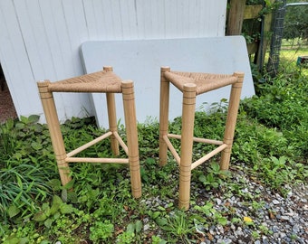 Turned wooden stool, ash wood, rustic medieval triangle stool, handmade furniture