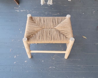 Shaker-style footstool, rustic furniture, hand-turned ash wood stool