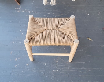 Shaker-style footstool, rustic furniture, hand-turned ash wood stool