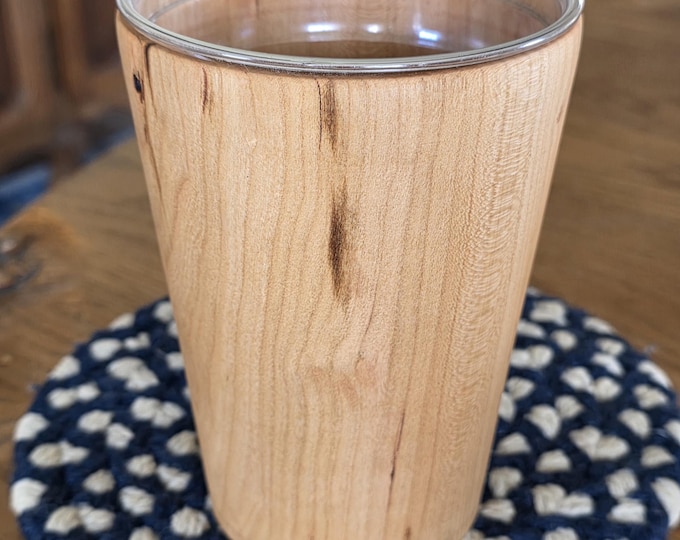 Cherry wood cup holder; hand-turned wooden cup cozy