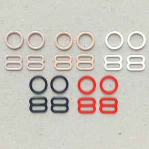 Metal rings and sliders, 12 pieces, enamel coated colored lingerie strap adjusters, 10 mm (3/8 in)