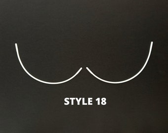 Bra underwires, strong coated metal. Style 18 – plunge, push-up. Size charts available for download.