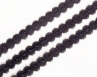 Black floral elastic ribbon, decorative stretch bra lingerie underwear trim, 10 mm / 3/8 in