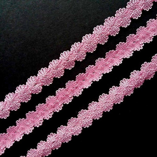 Pink decorative elastic ribbon. Floral bra lingerie underwear embellishment trim. 11 mm / 7/16 in wide