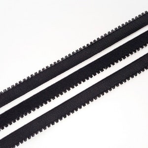 Black plush back elastic with crown edge. Bra lingerie headband underwear sewing elastic. 12 mm (1/2 in) wide