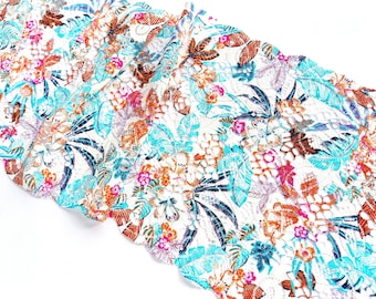Stretch lace trim with printed tropical pattern, 23 cm (9 1/16 in)