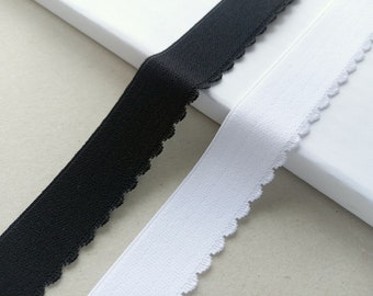 25 mm (1 in) wide plush bra lingerie waistband elastic trim with scalloped edge, 2-5 m