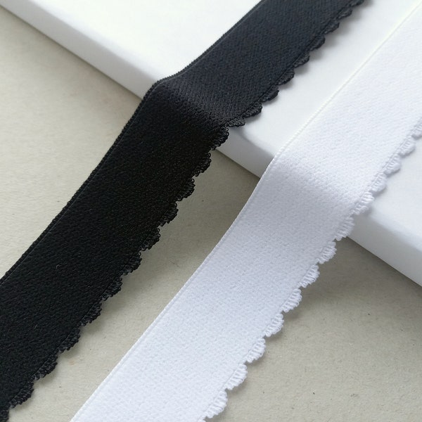 Bordure élastique de soutien-gorge en peluche de 25 mm (1 po.) de large avec bord festonné, élastique noir à la taille