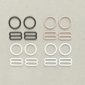 Metal rings and sliders, 12 pieces, enamel coated colored lingerie strap adjusters, 15 mm (9/16 in)