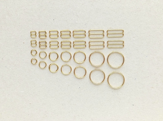 Gold Bra Making Rings and Sliders. Metal Lingerie Strap Adjusters. 6-20 Mm  1/4-13/16 In 