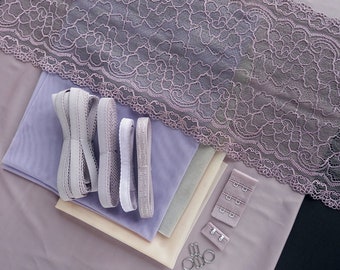Lingerie sewing kit with dusty lavender microfiber fabric and 18.5 cm (7 1/4 in) lace