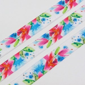 Floral fold over elastic. Headband lingerie hair tie foe elastic. 15 mm  (5/8 in) wide