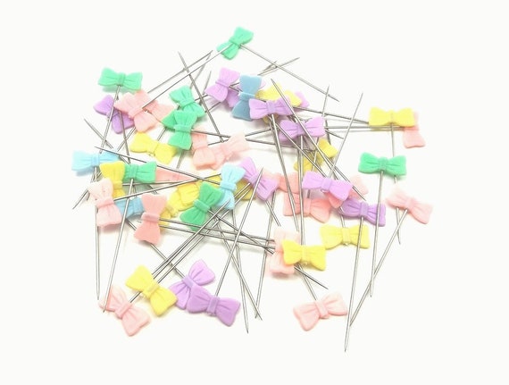 50 Multi-coloured Sewing Pins With Bow Shaped Heads, Decorative
