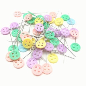 50 decorative craft pins with button shaped heads, multi-colored cute dressmaker pincushion fabric pins, sewing accessory, gift for quilter