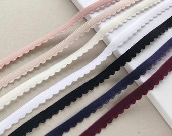 Scalloped edge elastic for bra lingerie underwear, 10 mm (3/8 in) wide, 2-5 m