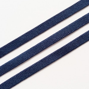 Blue plain bra elastic. Plush on both sides. Soft stretch trim for lingerie or headband making. 9 mm (3/8 in) wide