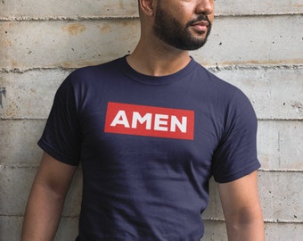 Navy AMEN Mens Christian T Shirts, Bible Verse Tees for Him, Religious Gifts, Christian Clothing, Inspirational Clothes, Graphic tshirts