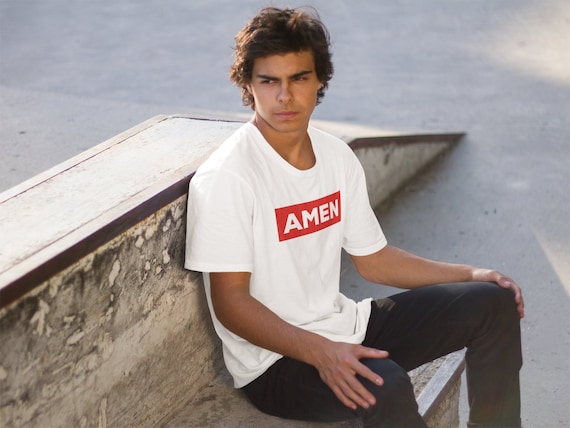 AMEN || Fairwear Foundation | Organic 100% Cotton | Inspirational Faith Christian Shirt | Scripture Clothing T Shirt Gifts for Him | Vegan