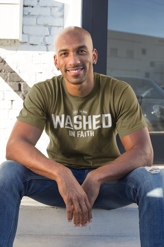 Washed In Faith - Men's Khaki/White T Shirt