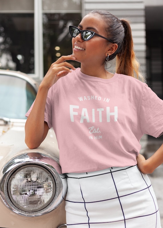 WASHED IN FAITH || Fairwear Foundation | Organic 100% Cotton | Unisex Christian Tees | Faith Gift for Her, Wife, Girlfriend, Mom | Vegan