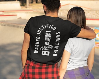 1 CORINTHIANS 6:11 || Organic 100% Pure Cotton | Black and White Christian T-Shirt for Men | Jesus Faith Clothing | Gospel | Vegan