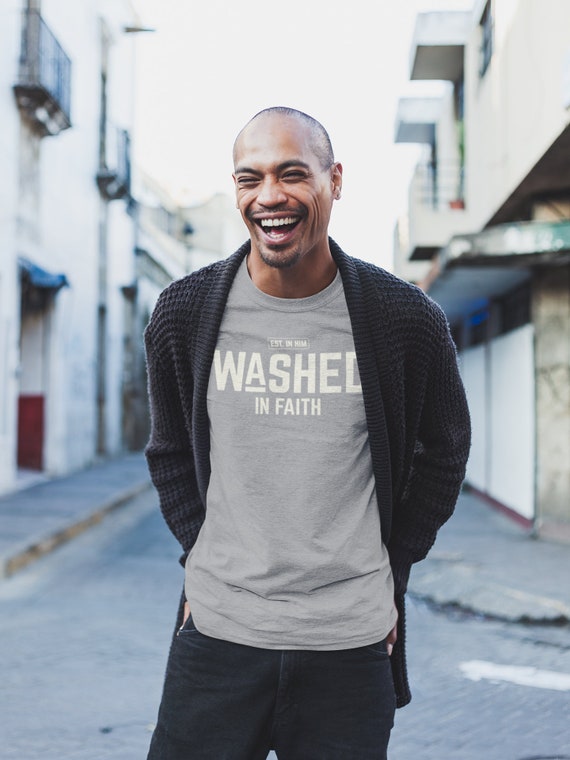 Washed In Faith - Men's Grey/White T Shirt