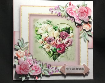 Floral Heart, 3D Decoupage Card, Happy Birthday, Personalised, Handmade In The UK