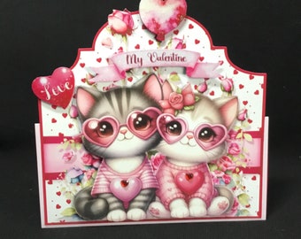 Valentine Love Card, Romance Card, My Valentine, Tent Shaped 3D Decoupage, Personalised, Handmade In The UK