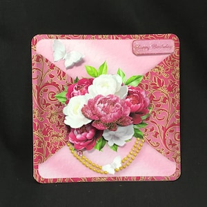 Une carte de découpage florale 3D simulée, anniversaire, fête des mères, toutes les occasions, personnalisée, faite main au Royaume-Uni