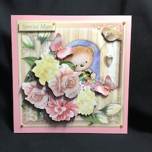 Flores e borboletas rosa, mãe especial, cartão de decoupage 3D, personalizado, feito à mão no Reino Unido