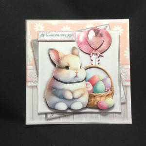 Carte de découpage 3D Fluffy Bunny, personnalisée, carte de Pâques, carte d'anniversaire, faite main au Royaume-Uni
