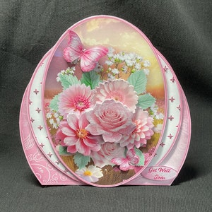 Een gevormd bloemenboeket, 3D-decoupagekaart, verjaardag, Moederdag, elke gelegenheid, gepersonaliseerd, handgemaakt in het Verenigd Koninkrijk