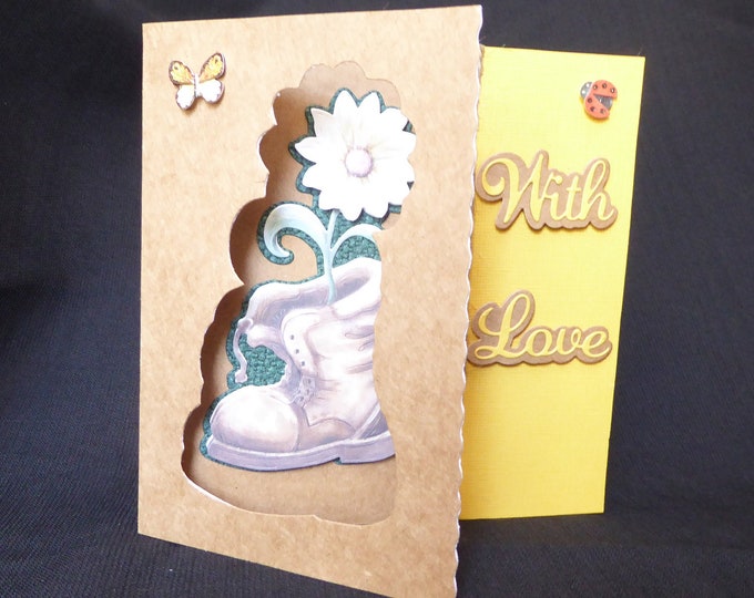 Old Boot And Flower Birthday Card, Card, Handmade In The UK