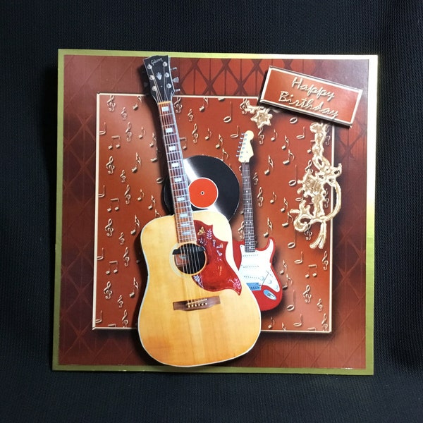 Guitar Card, 3D Decoupage, Happy Birthday, Fathers Day, Handmade In The UK