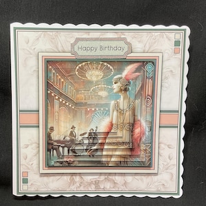 Carte vintage, carte de style des années 1920, rose et beige, carte de découpage, personnalisée, faite main au Royaume-Uni