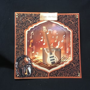 5-snarige basgitaarkaart, 3D-decoupage, gelukkige verjaardag, vaderdag, handgemaakt in het Verenigd Koninkrijk