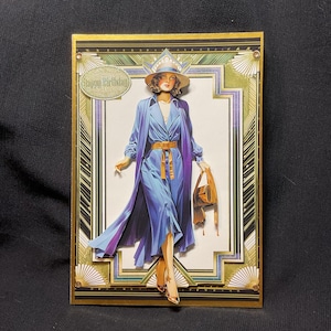 Carte vintage, style années 1920, bleu, personnalisée, fabriquée à la main au Royaume-Uni