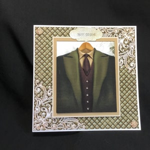 Cartão masculino de terno marrom, cartão de decoupage 3D, personalizado, feito à mão no Reino Unido